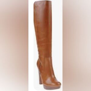 New. Michael Kors knee high ' lesley' leather tan platform boots.